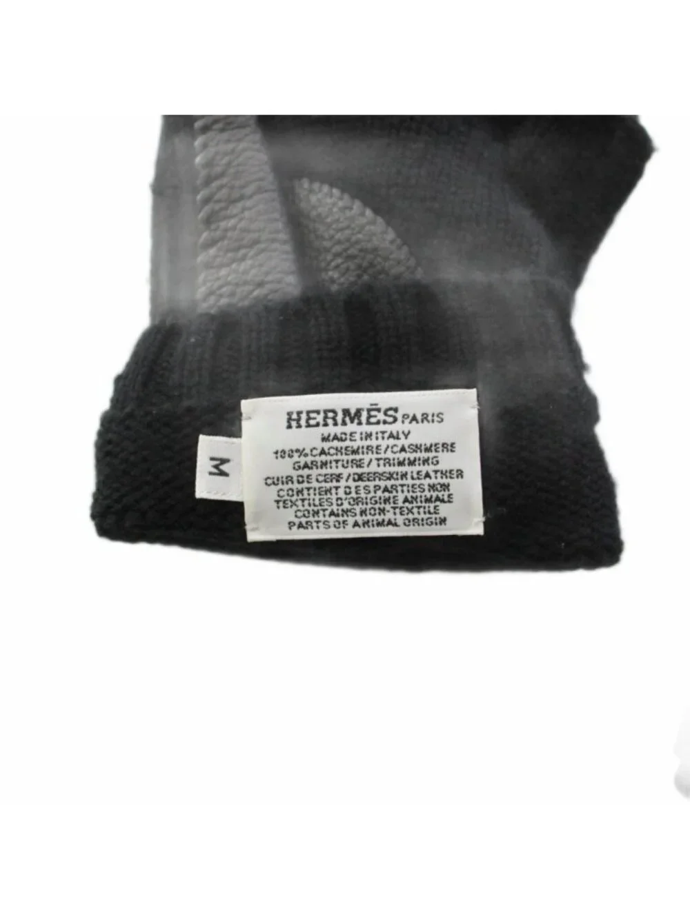 Hermes Knit Gloves Cashmere Deerskin Leather Sellier Buttons Black KH